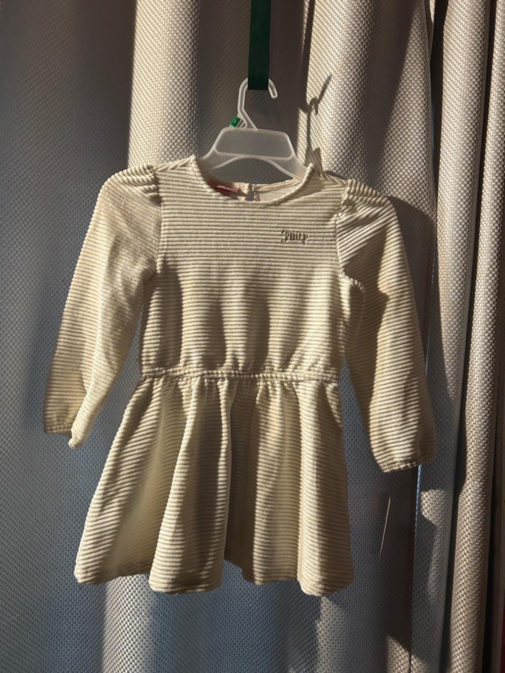 Juicy Couture Cream and Gold (sparkly) Striped Long-Sleeve Dress size 5